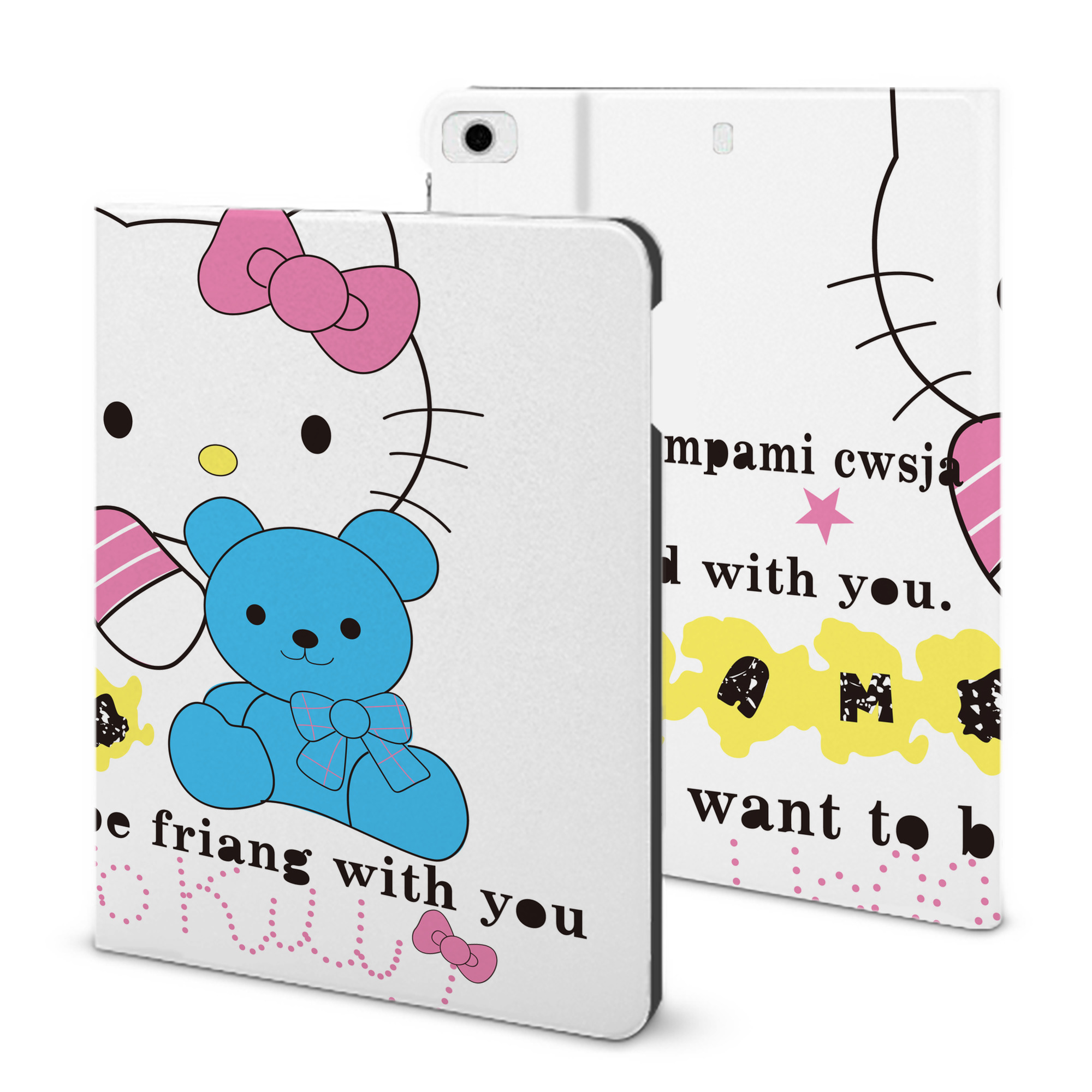 （画像用） Hello Kitty ハローキティ IPad ケース ブック型 PUレザー TPU 耐衝撃 軽量 薄型 ペン収納なし 全面保護 IPad 各モデル対応